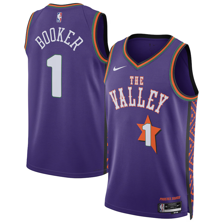 Men Phoenix Suns #1 Devin Booker Nike Purple City Edition 2024-25 Swingman Player NBA Jersey